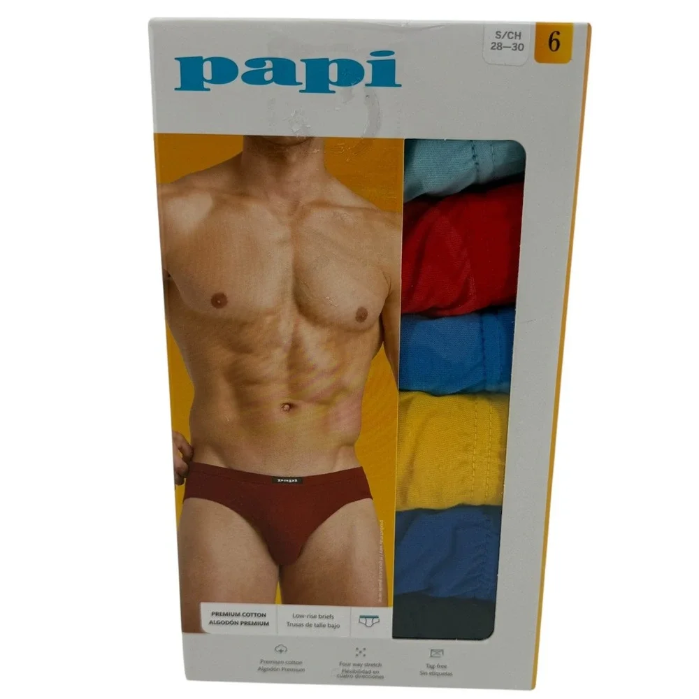 Papi Mens 6-Pack Premium Cotton Low-Rise Briefs Multicolor Size Small NEW